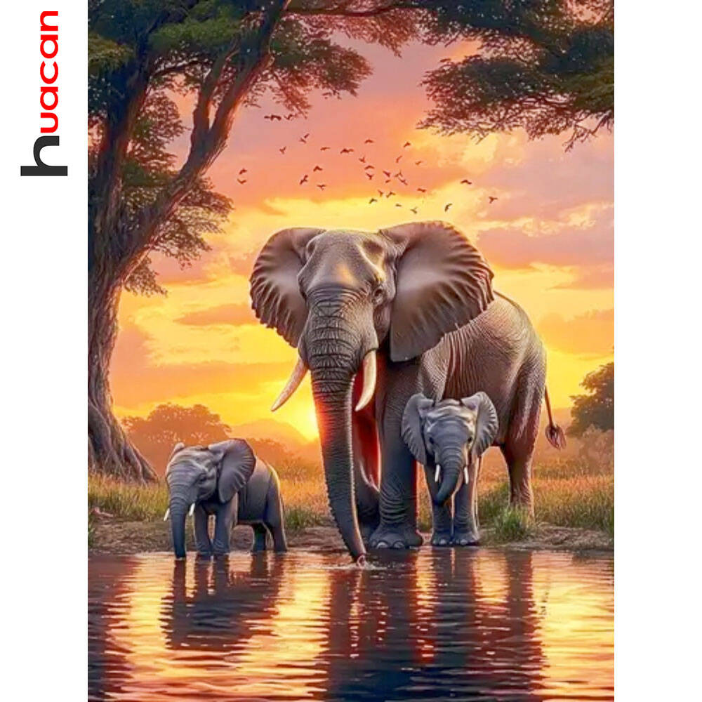 Huacan Elephant Sunset Landsca - Resin Art Wallpaper 评论和价格